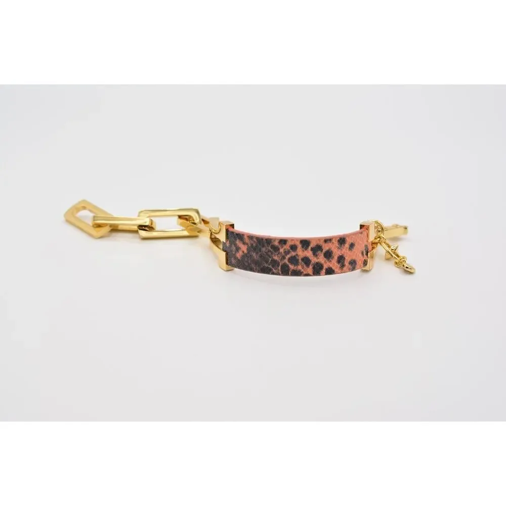 Cabi Vintage ID Bracelet Gold Tone Chain Orange Reptile Metallic Signed Bin2